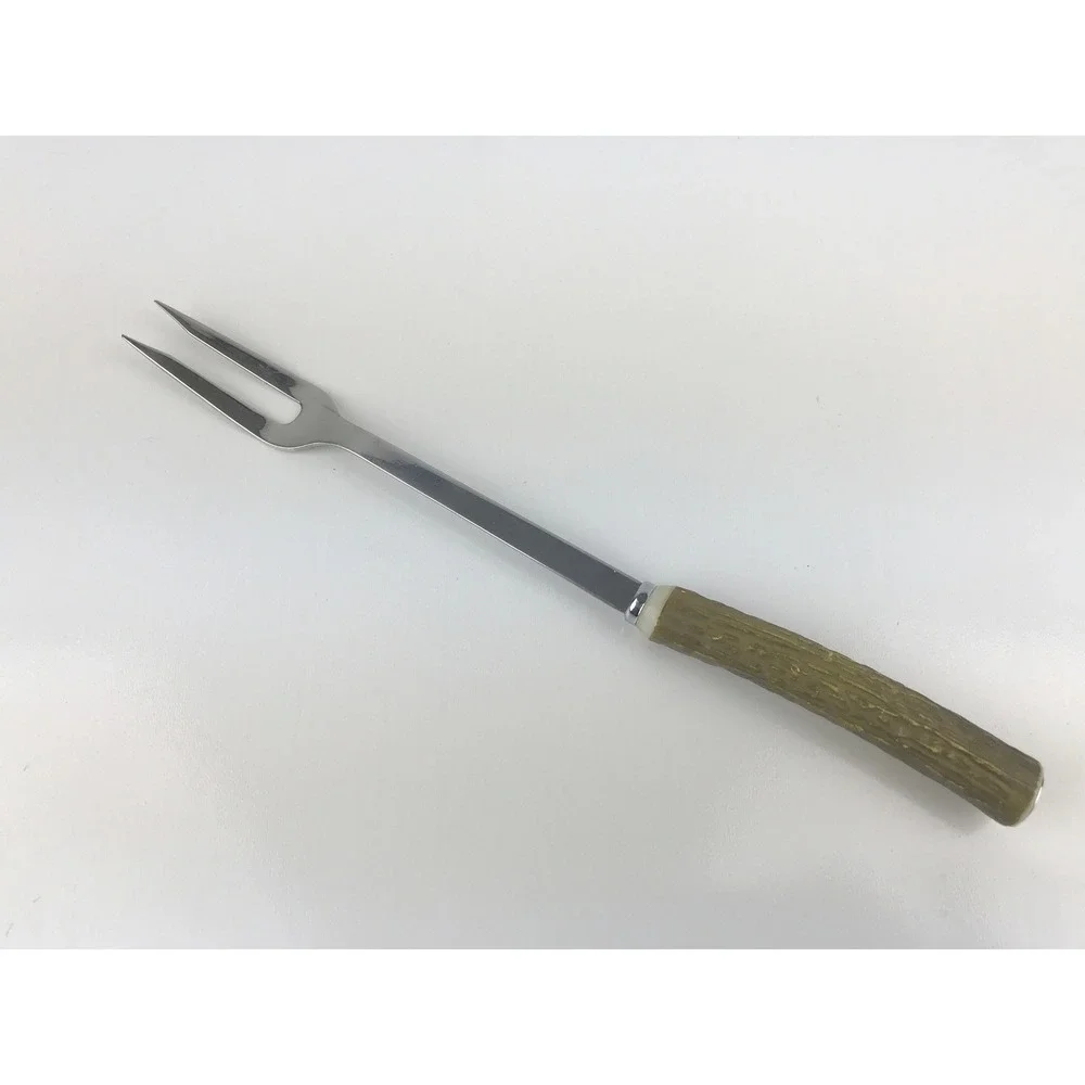 Vintage Carving Fork Stainless Steel Faux Stag Antler Handle Serving Utensil‎
